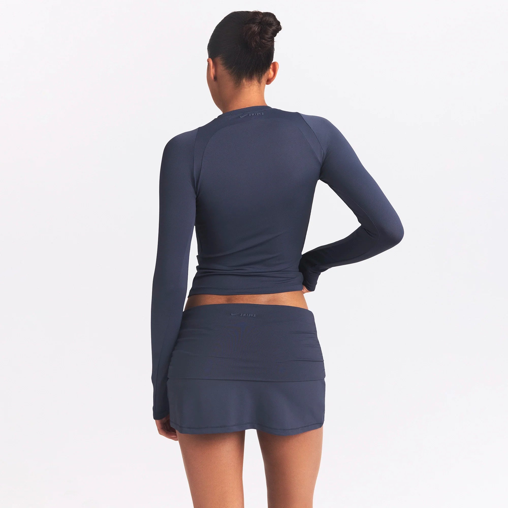 NikeSKIMS AIRY LONG SLEEVE CREW NECK TOP | DEEP ROYAL ON A MODEL SIDE VIEW @ | FOCUS: 0.0, 1.0, 0.9