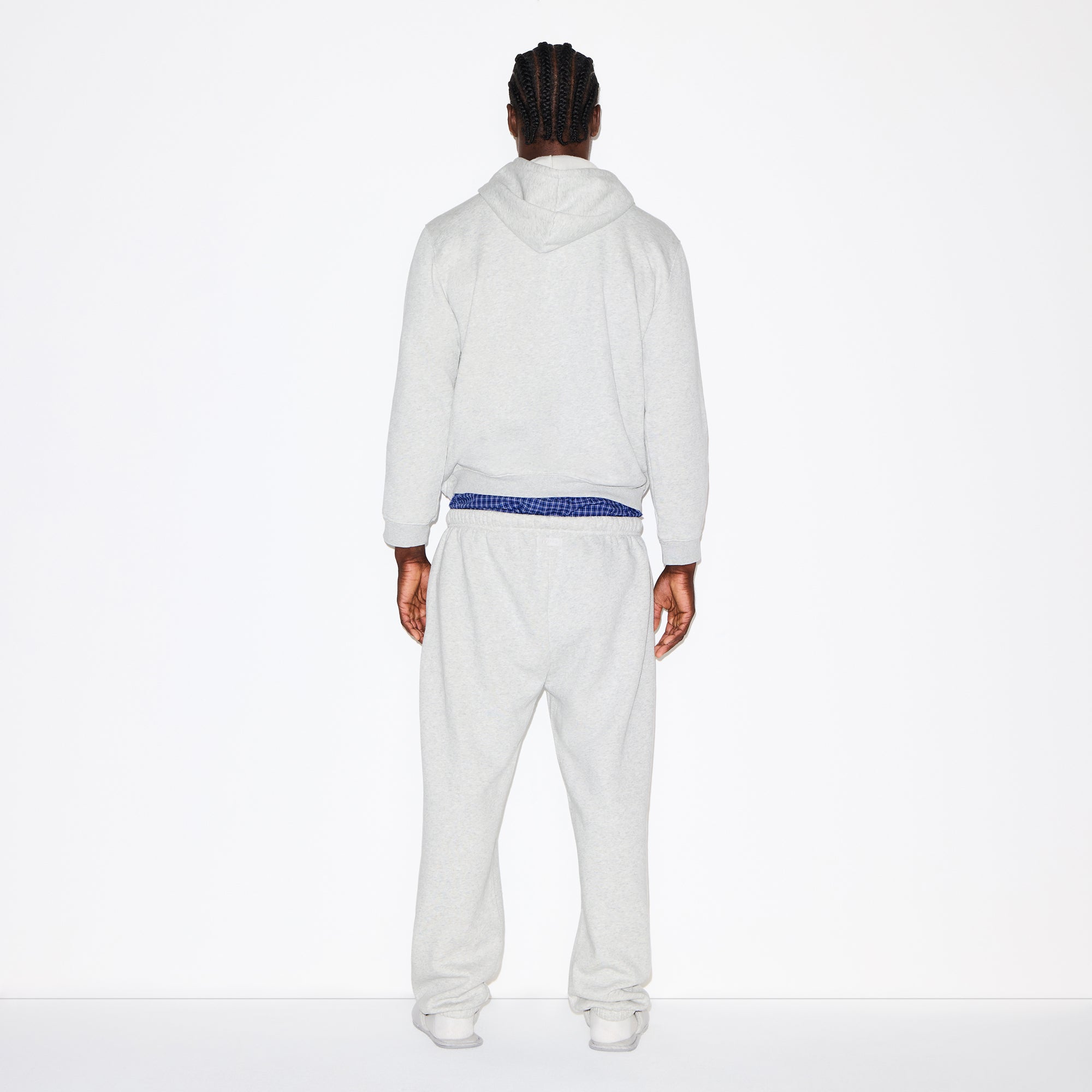 FLEECE LOUNGE MENS CLASSIC HOODIE | LIGHT HEATHER GREY ON A MODEL FRONT VIEW @ | FOCUS: 0.0, 1.0, 0.9
