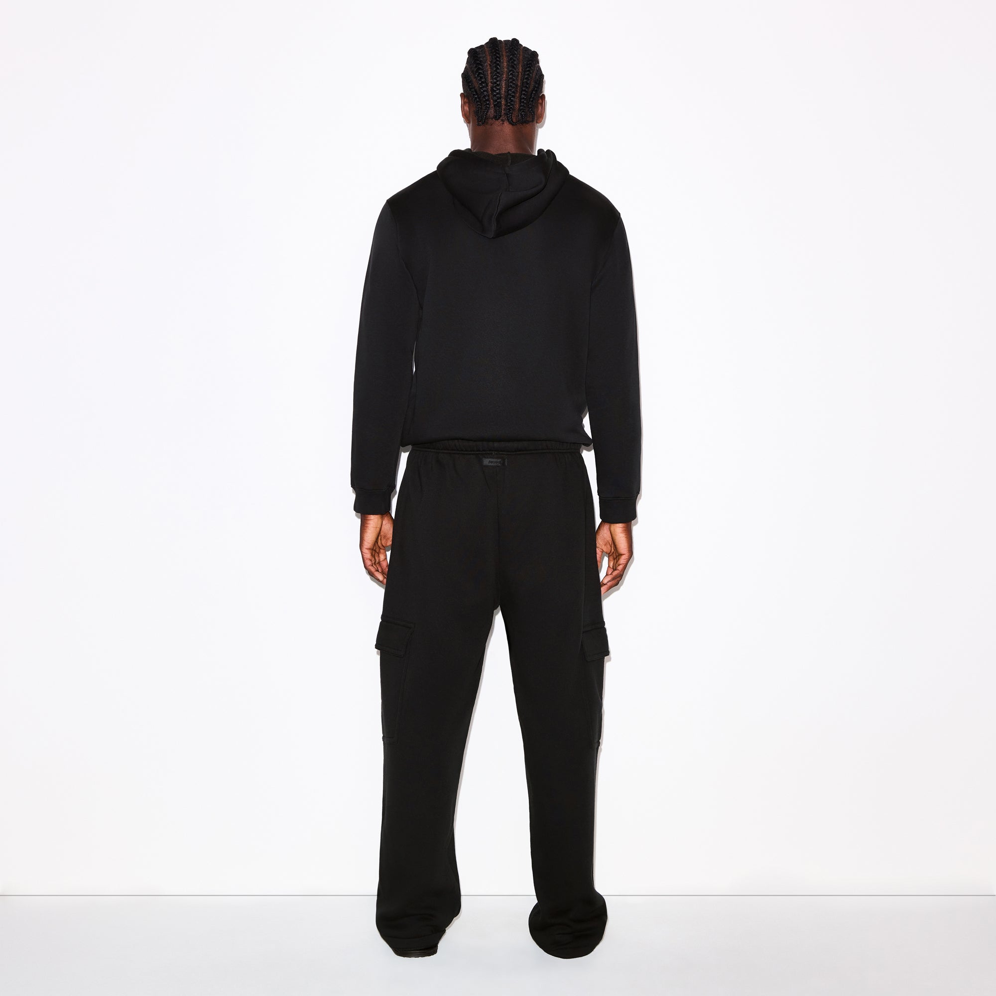 FLEECE LOUNGE MENS CLASSIC HOODIE | WASHED ONYX ON A MODEL FRONT VIEW @ | FOCUS: 0.0, 1.0, 0.9