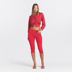 COTTON FLEECE SHRUNKEN CARDIGAN | WASHED RED ON A MODEL FRONT VIEW @ | FOCUS: 0.0, 1.0, 0.9
