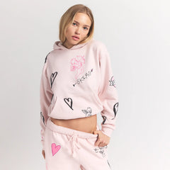 COTTON FLEECE CLASSIC HOODIE | BARELY PINK ANGEL SKETCH ON A MODEL FRONT VIEW @ | FOCUS: 0.0, 1.0, 0.9
