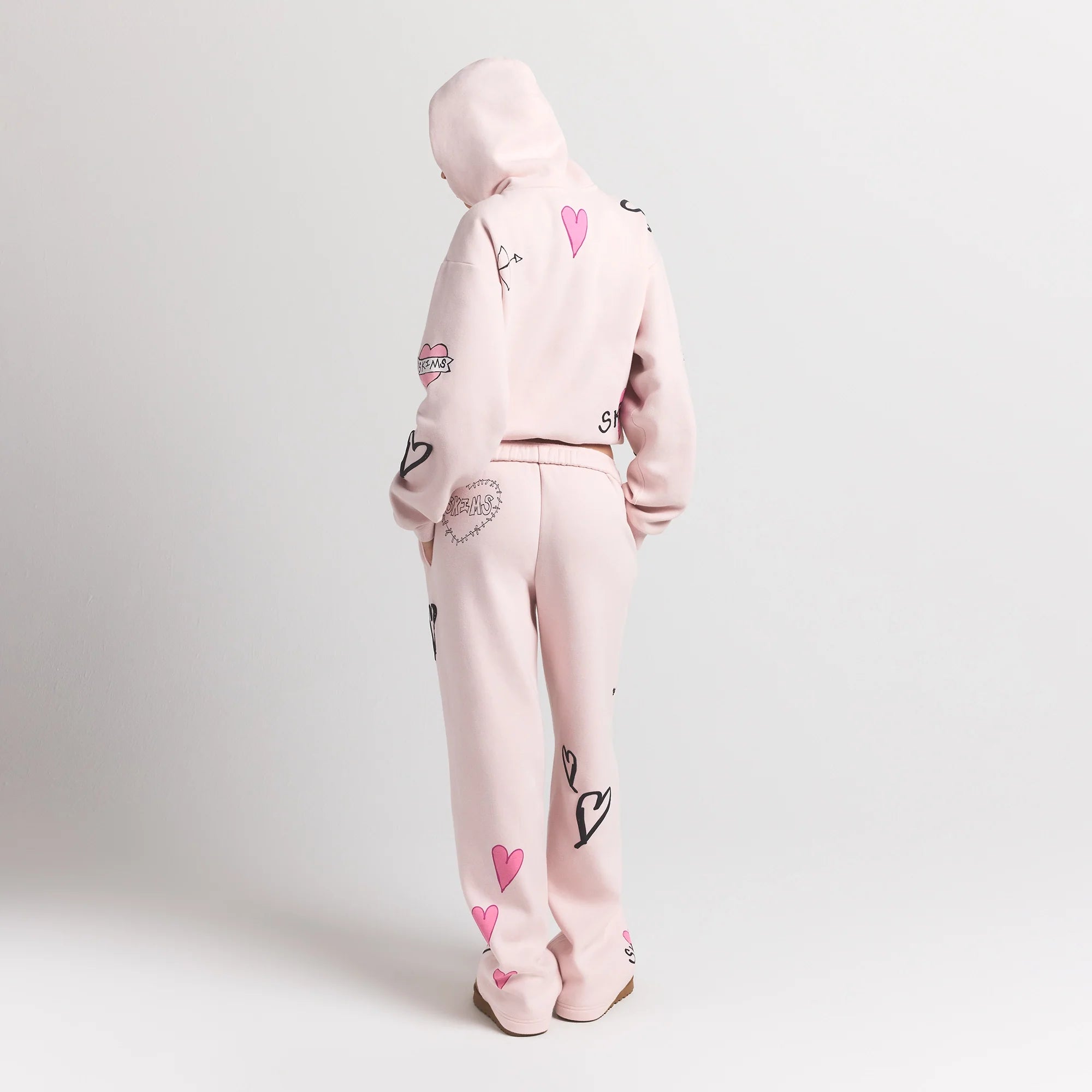 COTTON FLEECE CLASSIC HOODIE | BARELY PINK ANGEL SKETCH ON A MODEL BACK VIEW @ | FOCUS: 0.0, 1.0, 0.9