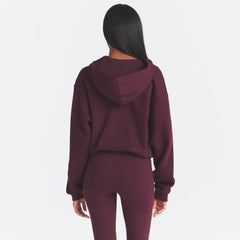 COTTON FLEECE CLASSIC ZIP UP HOODIE | CURRANT ARCHED SKIMS PLAID ON A MODEL | FOCUS: 0.0, 1.0, 0.9