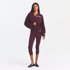 COTTON FLEECE CLASSIC ZIP UP HOODIE | CURRANT ARCHED SKIMS PLAID ON A MODEL | FOCUS: 0.0, 1.0, 0.9