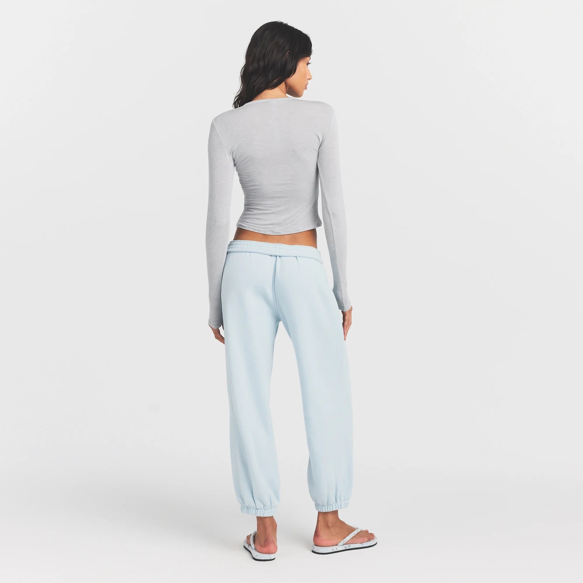 SHEER MODAL CARDIGAN | HEATHER GREY ON A MODEL FRONT VIEW @ | FOCUS: 0.0, 1.0, 0.9