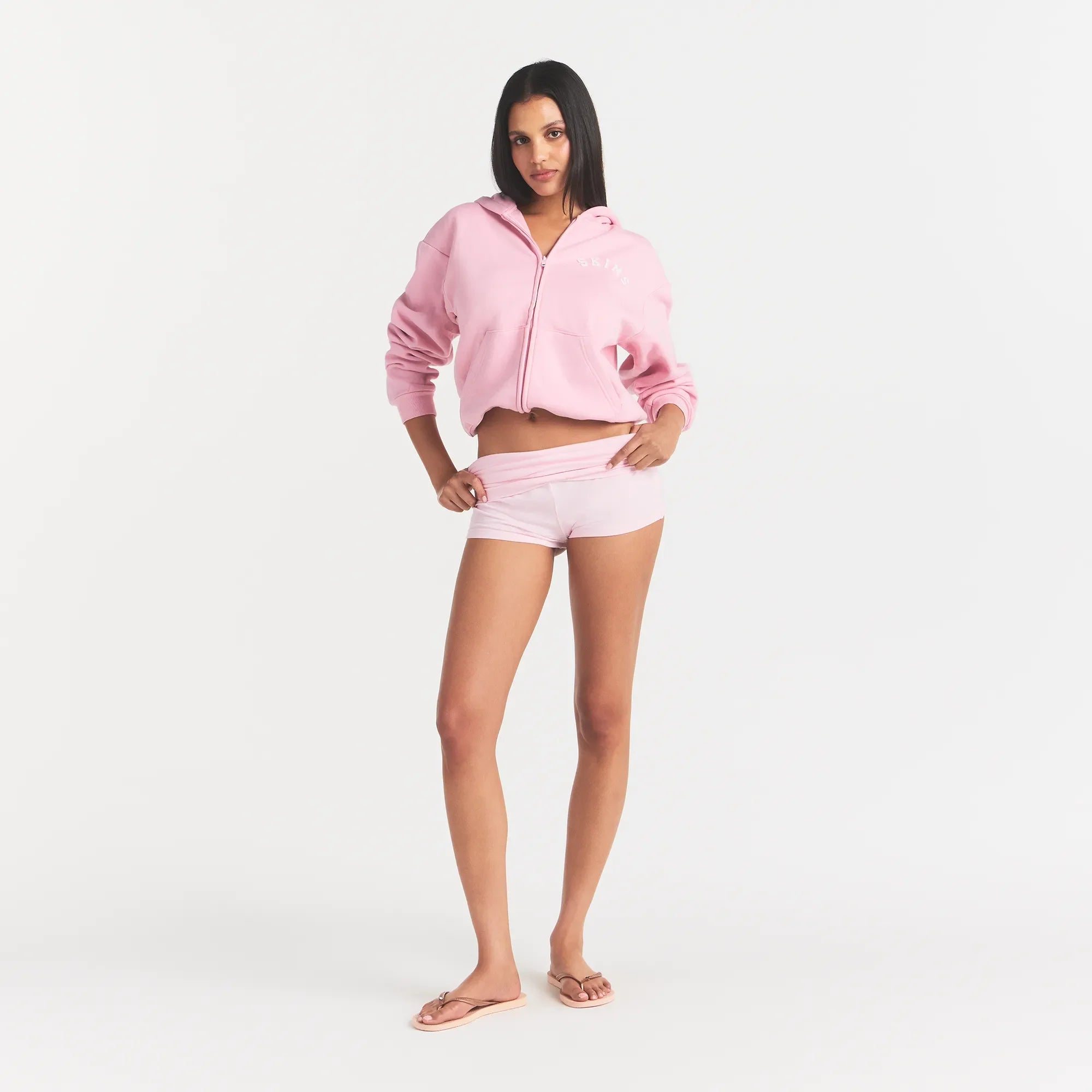 COTTON FLEECE LOGO CLASSIC ZIP UP HOODIE | HALITE WITH SNOW LOGO ON A MODEL FRONT VIEW @ | FOCUS: 0.0, 1.0, 0.9