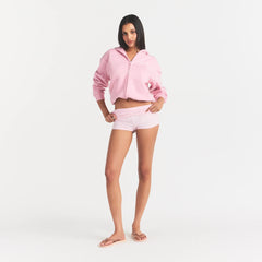 COTTON FLEECE LOGO CLASSIC ZIP UP HOODIE | HALITE WITH SNOW LOGO ON A MODEL FRONT VIEW @ | FOCUS: 0.0, 1.0, 0.9