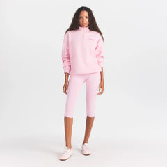 COTTON FLEECE MOCK NECK QUARTER ZIP | CHERRY BLOSSOM ON A MODEL FRONT VIEW @ | FOCUS: 0.0, 1.0, 0.9