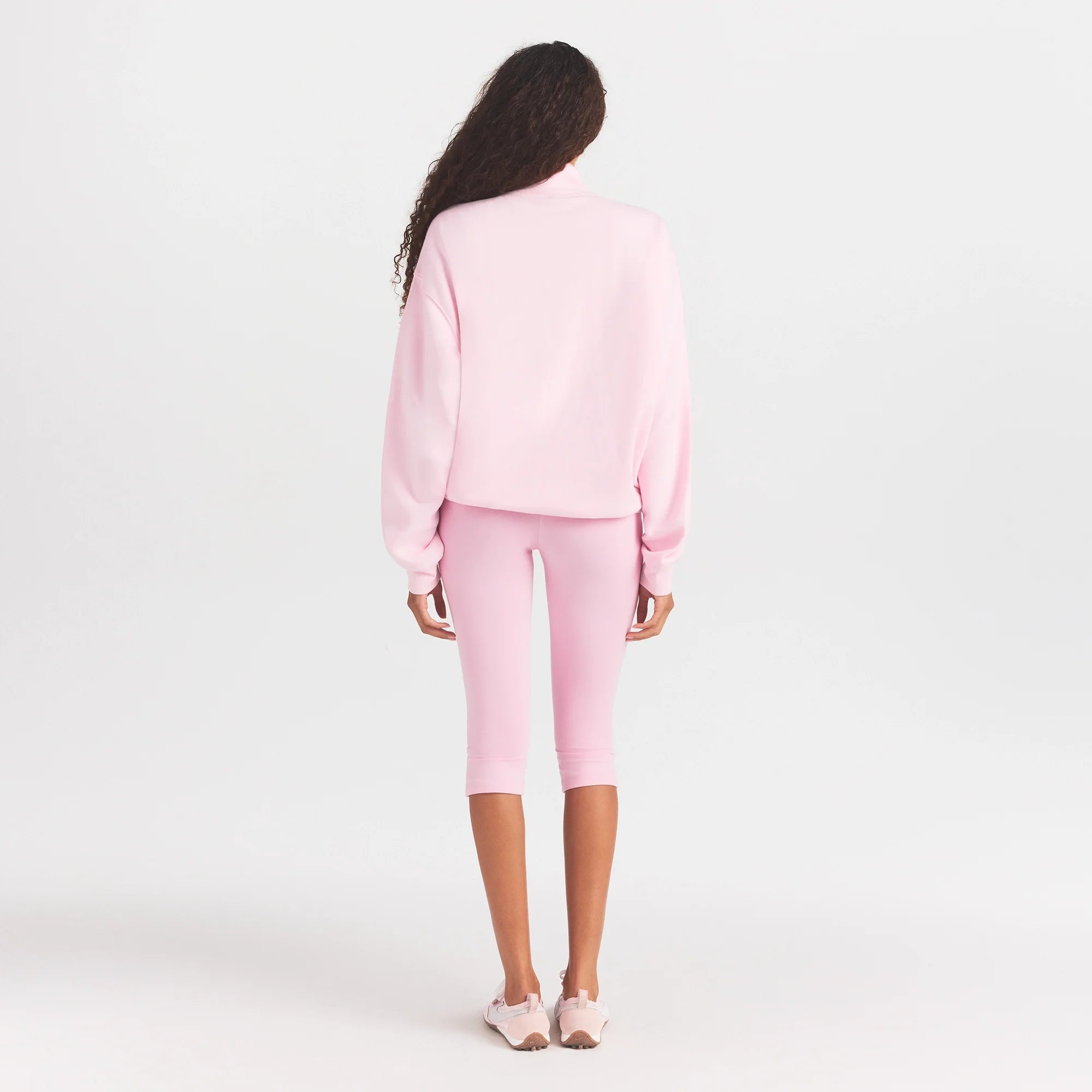 COTTON FLEECE MOCK NECK QUARTER ZIP | CHERRY BLOSSOM ON A MODEL FRONT VIEW @ | FOCUS: 0.0, 1.0, 0.9