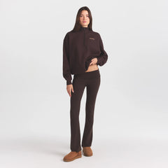COTTON FLEECE MOCK NECK QUARTER ZIP WITH EMBOSSED LOGO | ESPRESSO ON A MODEL FRONT VIEW @ | FOCUS: 0.0, 1.0, 0.9