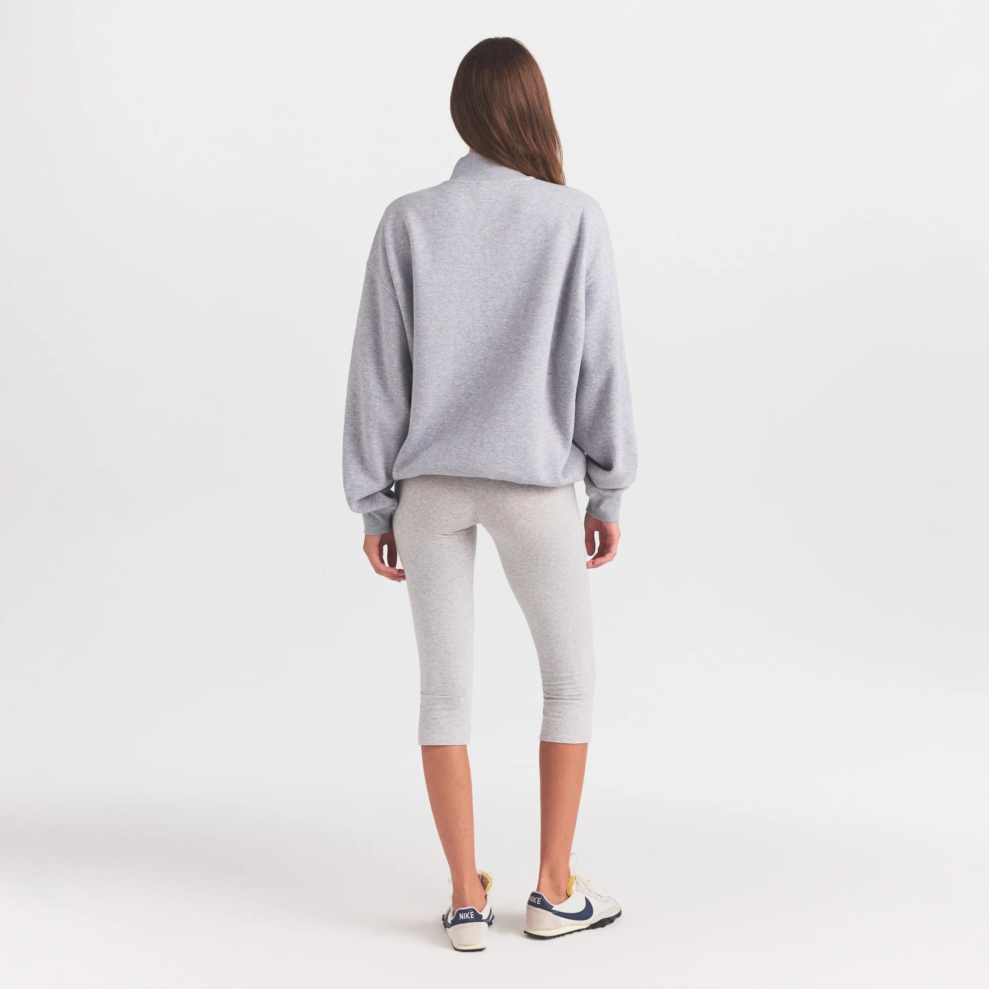 COTTON FLEECE MOCK NECK QUARTER ZIP | HEATHER GREY ON A MODEL FRONT VIEW @ | FOCUS: 0.0, 1.0, 0.9