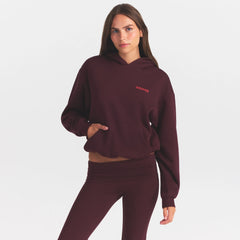COTTON FLEECE CLASSIC HOODIE | CURRANT ON A MODEL SIDE VIEW @ | FOCUS: 0.0, 1.0, 0.9