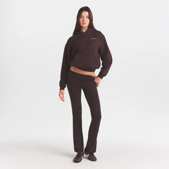 COTTON FLEECE HOODIE WITH EMBOSSED LOGO | ESPRESSO ON A MODEL FRONT VIEW @ | FOCUS: 0.0, 1.0, 0.9