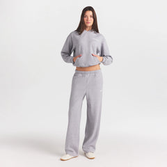 COTTON FLEECE CLASSIC HOODIE | HEATHER GREY ON A MODEL FRONT VIEW @ | FOCUS: 0.0, 1.0, 0.9