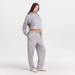 COTTON FLEECE CLASSIC HOODIE | HEATHER GREY ON A MODEL FRONT VIEW @ | FOCUS: 0.0, 1.0, 0.9