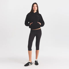 COTTON FLEECE HOODIE WITH EMBOSSED LOGO | ONYX ON A MODEL FRONT VIEW @ | FOCUS: 0.0, 1.0, 0.9