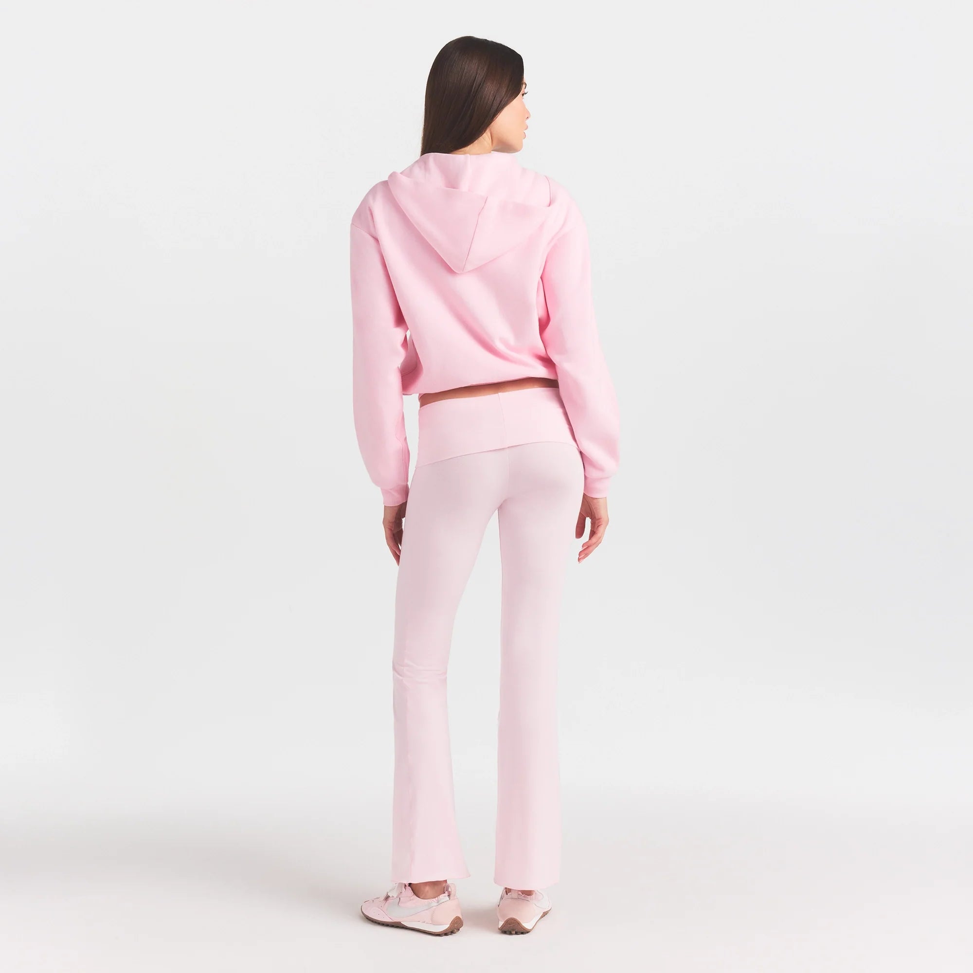 COTTON FLEECE CLASSIC ZIP UP HOODIE | CHERRY BLOSSOM ON A MODEL FRONT VIEW @ | FOCUS: 0.0, 1.0, 0.9