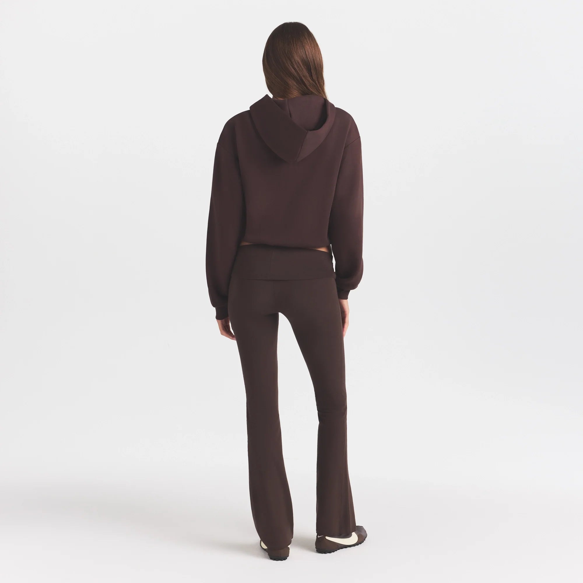 COTTON FLEECE ZIP UP HOODIE WITH EMBOSSED LOGO | ESPRESSO ON A MODEL FRONT VIEW @ | FOCUS: 0.0, 1.0, 0.9
