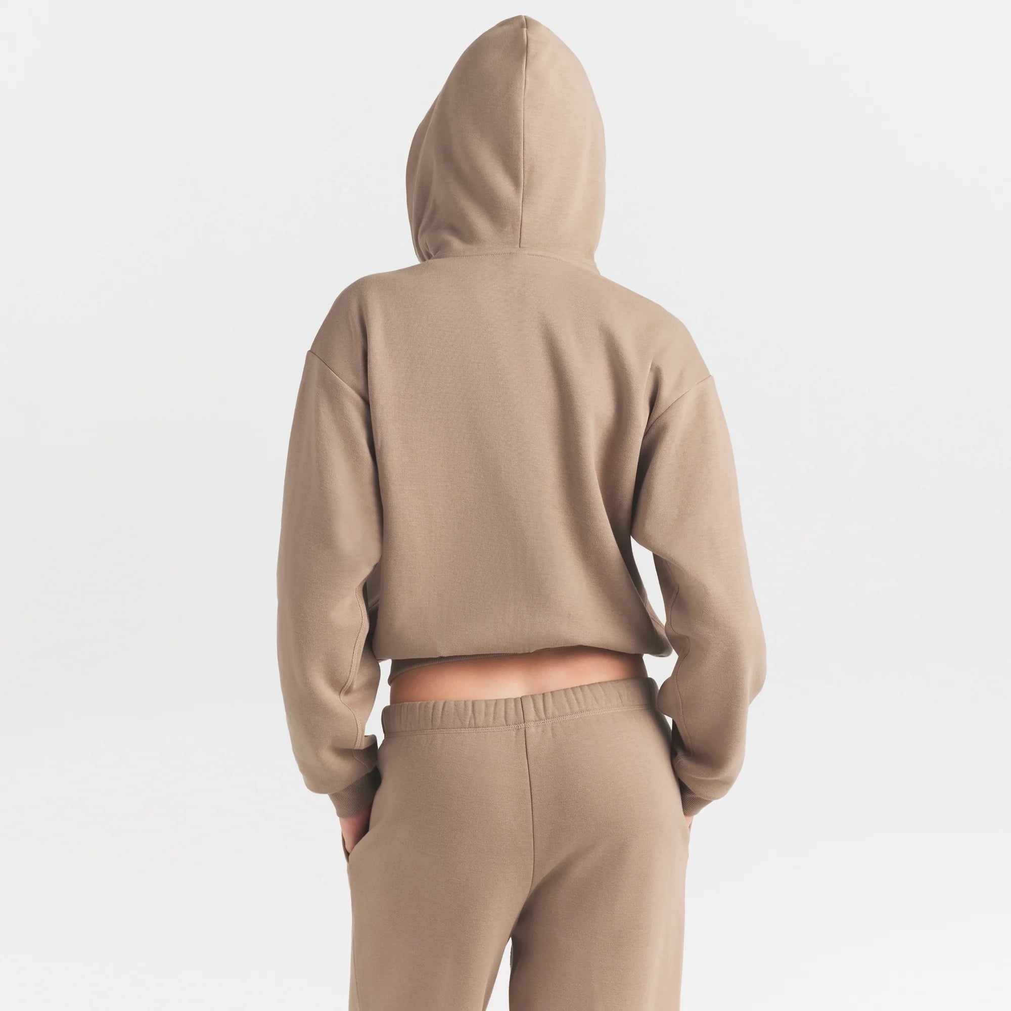 COTTON FLEECE CLASSIC ZIP UP HOODIE | LATTE ON A MODEL SIDE VIEW @ | FOCUS: 0.0, 1.0, 0.9