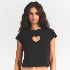 WORN IN JERSEY BABY HEART T-SHIRT | WASHED ONYX ON A MODEL FRONT VIEW @ | FOCUS: 0.0, 1.0, 0.9