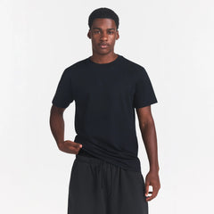 HEAVYWEIGHT COTTON MENS RELAXED CROPPED CREWNECK | OBSIDIAN ON A MODEL FRONT VIEW @ | FOCUS: 0.0, 1.0, 0.9