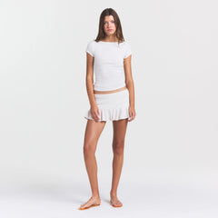 HEAVY POINTELLE BOATNECK TEE | MARBLE ON A MODEL FRONT VIEW @ | FOCUS: 0.0, 1.0, 0.9