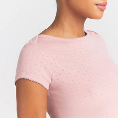 HEAVY POINTELLE BOATNECK TEE | MORGANITE ON A MODEL SIDE VIEW @ | FOCUS: 0.0, 1.0, 0.9