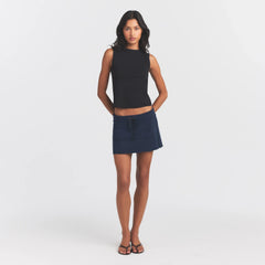 WORN IN JERSEY HIGH CREW TANK | WASHED ONYX ON A MODEL FRONT VIEW @ | FOCUS: 0.0, 1.0, 0.9
