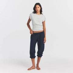 WORN IN JERSEY RUCHED TEE | LIGHT HEATHER GREY ON A MODEL FRONT VIEW @ | FOCUS: 0.0, 1.0, 0.9