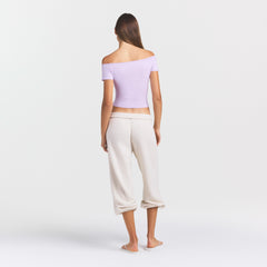 COTTON JERSEY OFF THE SHOULDER TOP | SUGAR PLUM ON A MODEL SIDE VIEW @ | FOCUS: 0.0, 1.0, 0.9