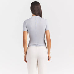 SHEER MODAL LONG T-SHIRT | HEATHER GREY ON A MODEL SIDE VIEW @ | FOCUS: 0.0, 1.0, 0.9