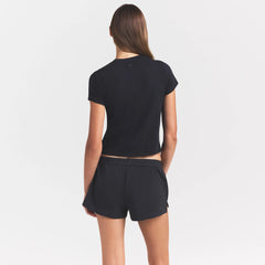 WORN IN JERSEY T-SHIRT | WASHED ONYX ON A MODEL SIDE VIEW @ | FOCUS: 0.0, 1.0, 0.9