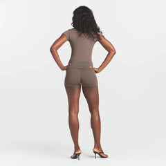 REFINED KNIT SCOOP NECK TOP | AMETHYST ON A MODEL FRONT VIEW @ | FOCUS: 0.0, 1.0, 0.9