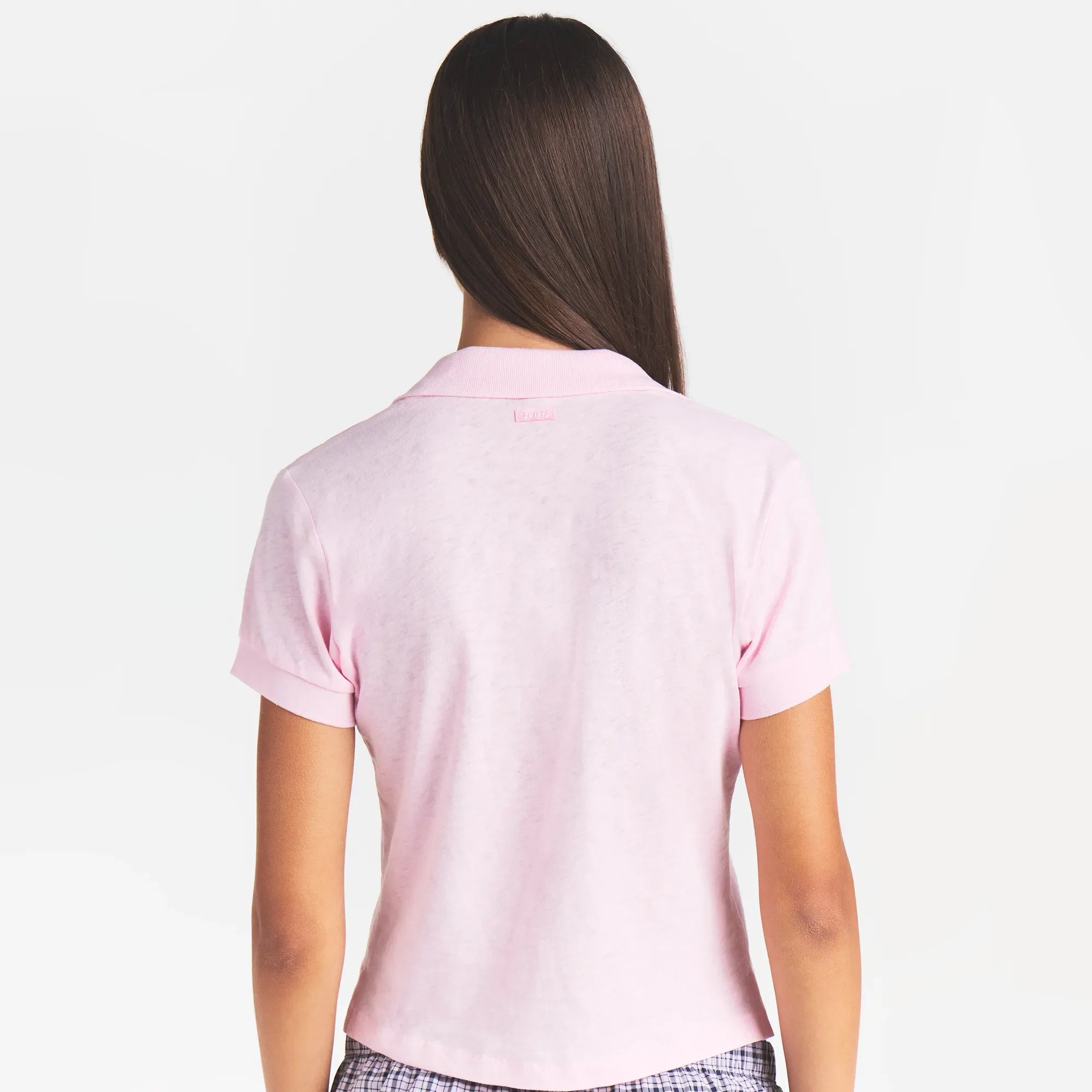 WORN IN JERSEY POLO | PEONY ON A MODEL BACK VIEW @ | FOCUS: 0.0, 1.0, 0.9