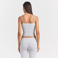 COTTON JERSEY SCOOP NECK CAMI | LIGHT HEATHER GREY ON A MODEL SIDE VIEW @ | FOCUS: 0.0, 1.0, 0.9