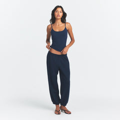 COTTON JERSEY SCOOP NECK CAMI | NAVY ON A MODEL FRONT VIEW @ | FOCUS: 0.0, 1.0, 0.9