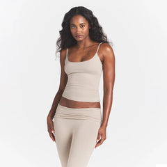 COTTON JERSEY SCOOP NECK CAMI | STONE ON A MODEL FRONT VIEW @ | FOCUS: 0.0, 1.0, 0.9