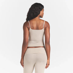 COTTON JERSEY SCOOP NECK CAMI | STONE ON A MODEL BACK VIEW @ | FOCUS: 0.0, 1.0, 0.9