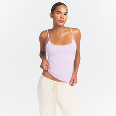 COTTON JERSEY SCOOP NECK CAMI | SUGAR PLUM ON A MODEL SIDE VIEW @ | FOCUS: 0.0, 1.0, 0.9