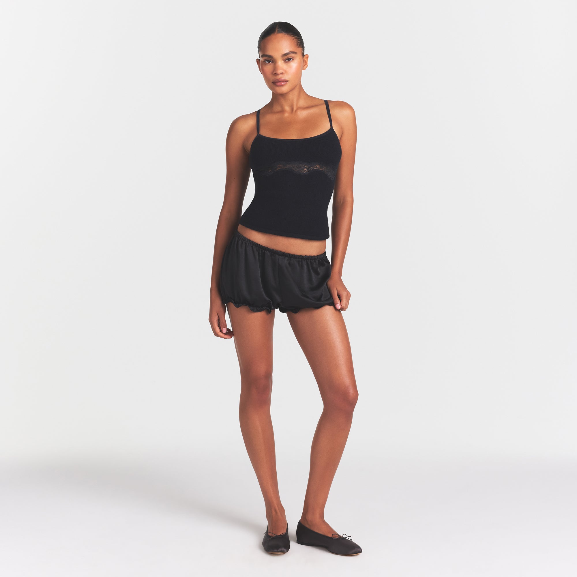 LACE KNIT TANK | OBSIDIAN ON A MODEL FRONT VIEW @ | FOCUS: 0.0, 1.0, 0.9