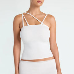 VETTESE X SKIMS SHEER MODAL TOP | ECRU ON A MODEL FRONT VIEW | FOCUS: 0.0, 1.0, 0.9 @ | FOCUS: 0.0, 1.0, 0.9