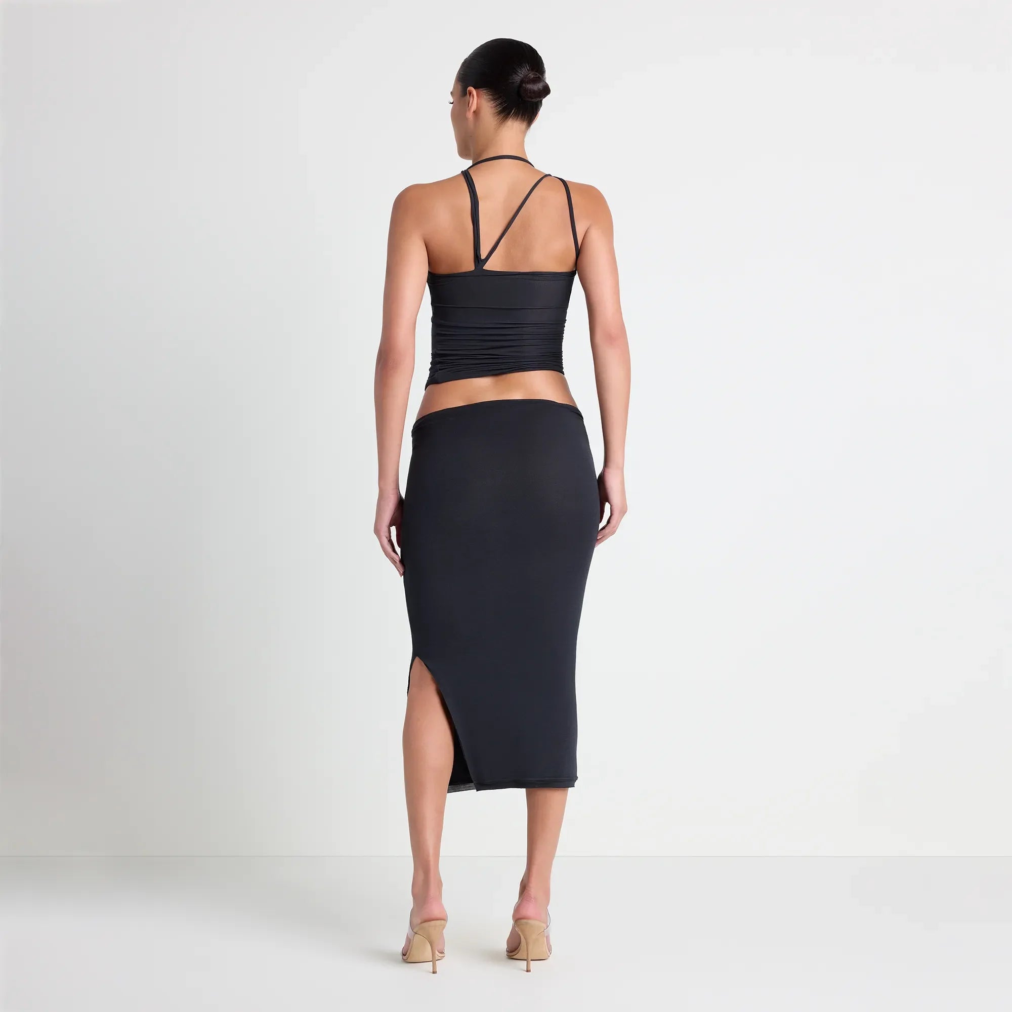 VETTESE X SKIMS SHEER MODAL TOP | ONYX ON A MODEL BACK VIEW