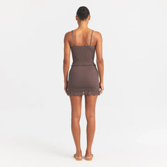 RIB KNIT LACE CAMI | AMETHYST ON A MODEL FRONT VIEW @ | FOCUS: 0.0, 1.0, 0.9
