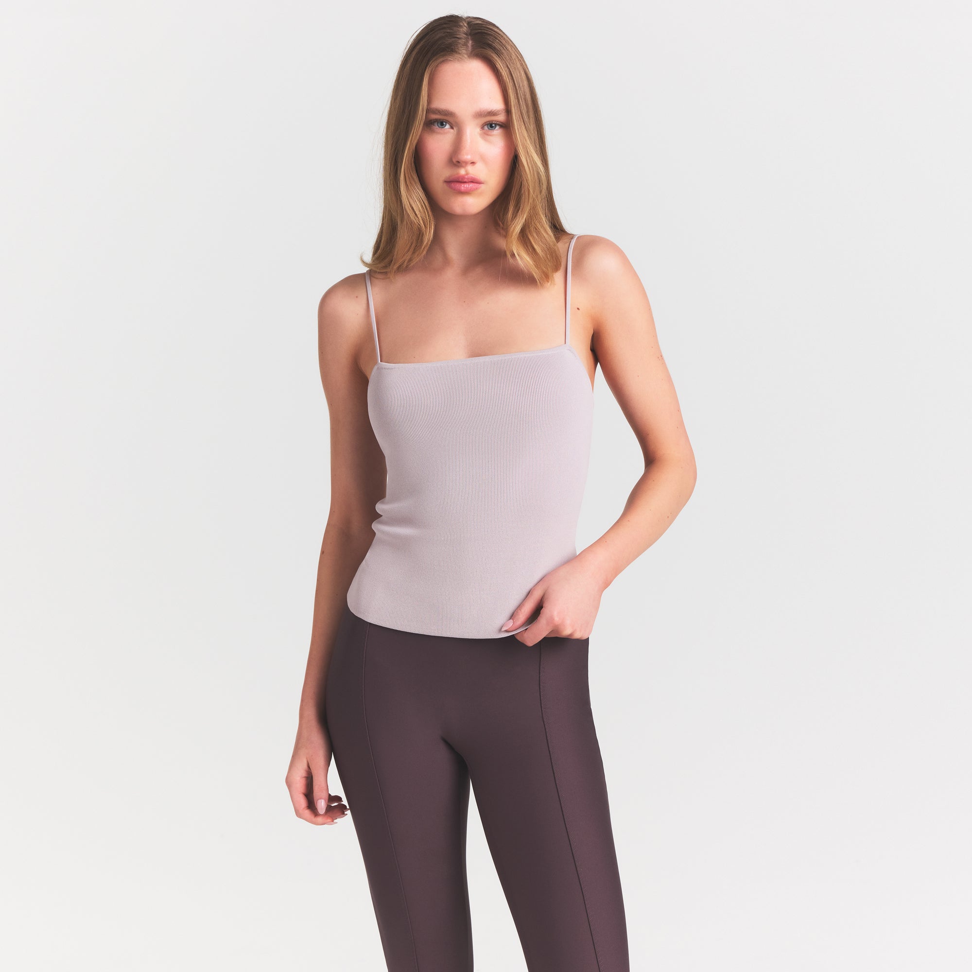 REFINED KNIT CAMI | IRIS MICA ON A MODEL SIDE VIEW @ | FOCUS: 0.0, 1.0, 0.9