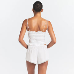 COTTON POPLIN RUFFLE CAMI | SNOW ON A MODEL SIDE VIEW @ | FOCUS: 0.0, 1.0, 0.9
