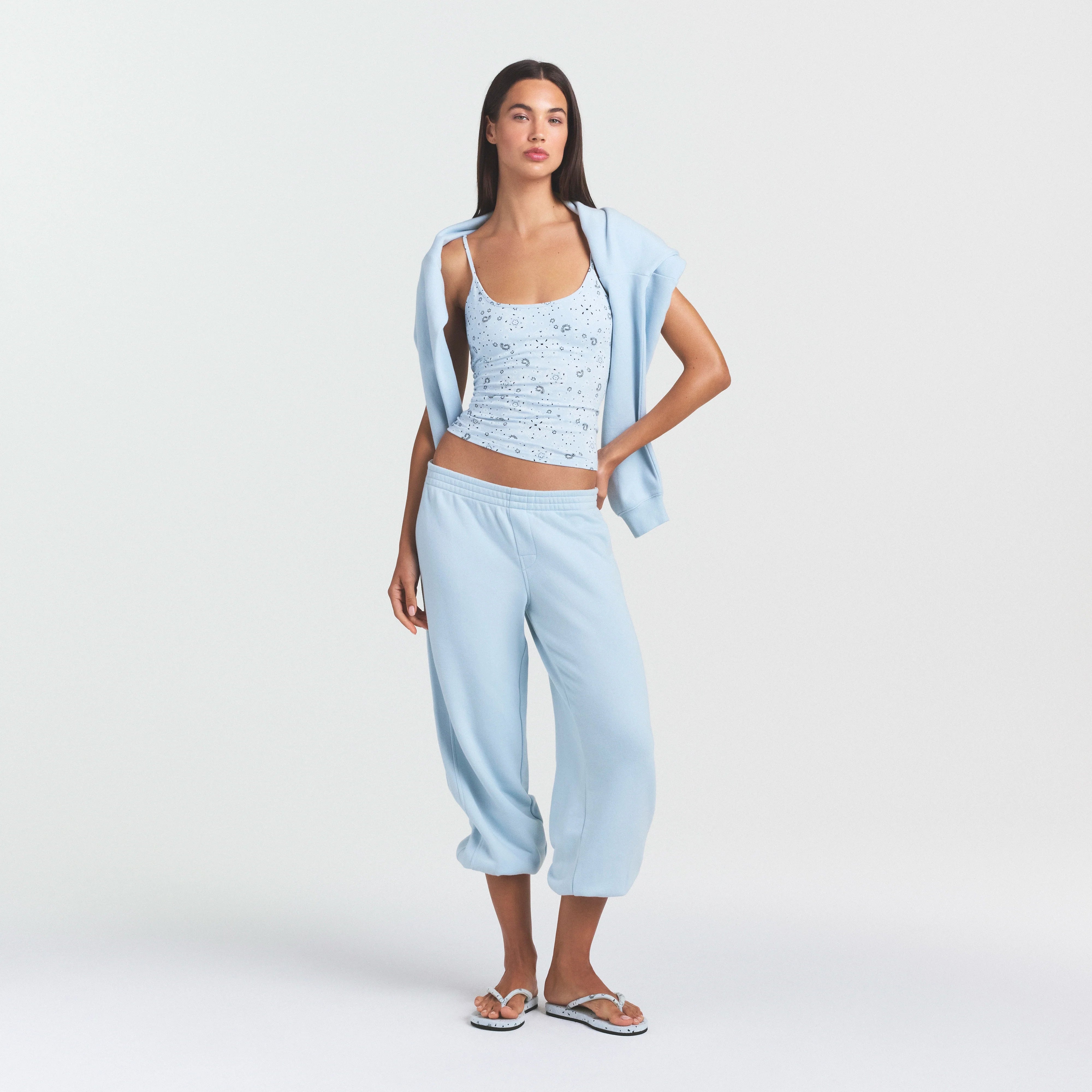 COTTON JERSEY SCOOP NECK CAMI | POWDER BLUE BANDANA ON A MODEL FRONT VIEW @ | FOCUS: 0.0, 1.0, 0.9