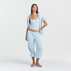 COTTON JERSEY SCOOP NECK CAMI | POWDER BLUE BANDANA ON A MODEL FRONT VIEW @ | FOCUS: 0.0, 1.0, 0.9