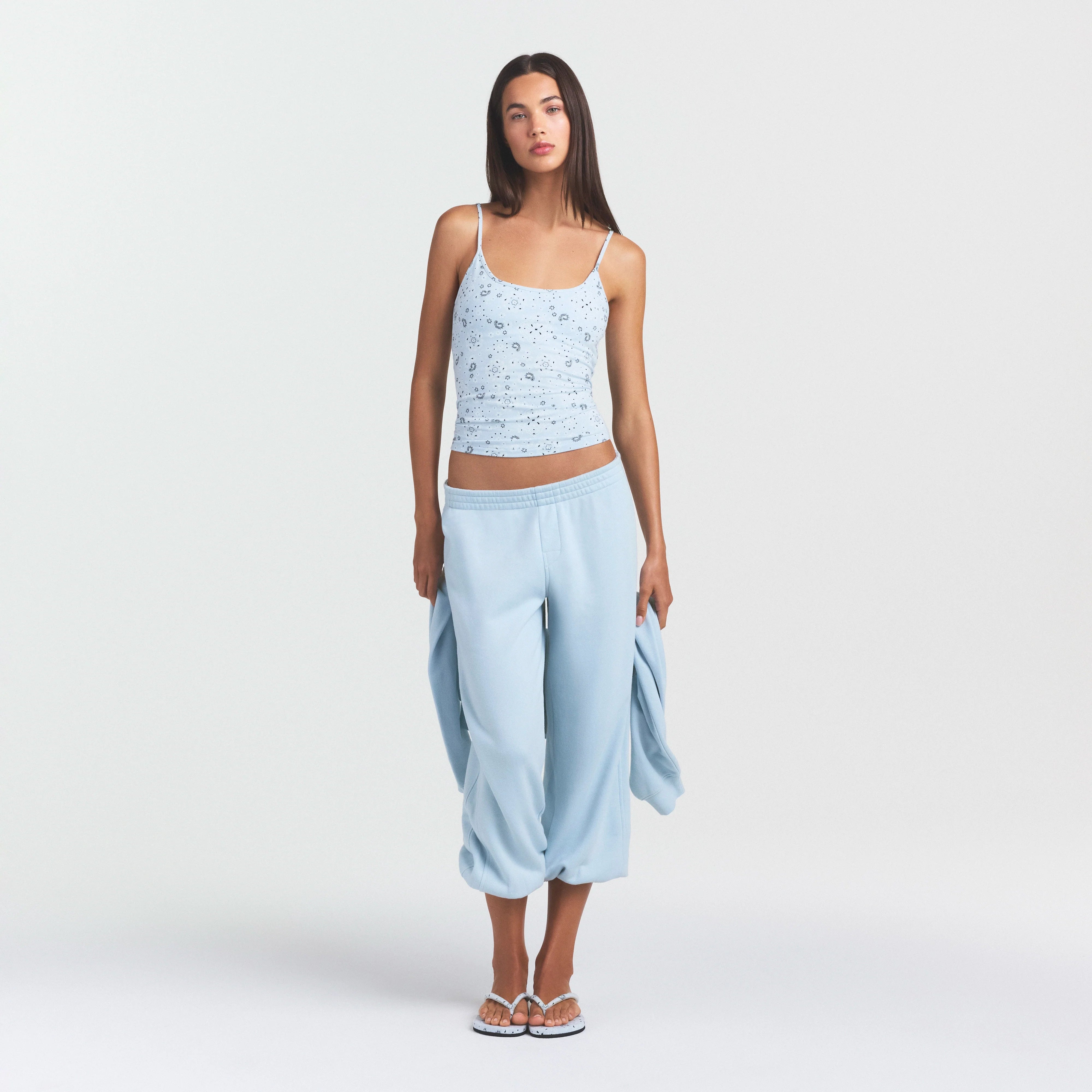 COTTON JERSEY SCOOP NECK CAMI | POWDER BLUE BANDANA ON A MODEL SIDE VIEW @ | FOCUS: 0.0, 1.0, 0.9