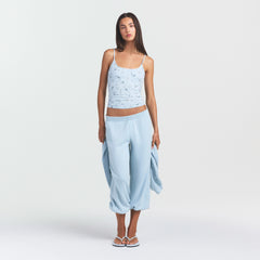 COTTON JERSEY SCOOP NECK CAMI | POWDER BLUE BANDANA ON A MODEL SIDE VIEW @ | FOCUS: 0.0, 1.0, 0.9