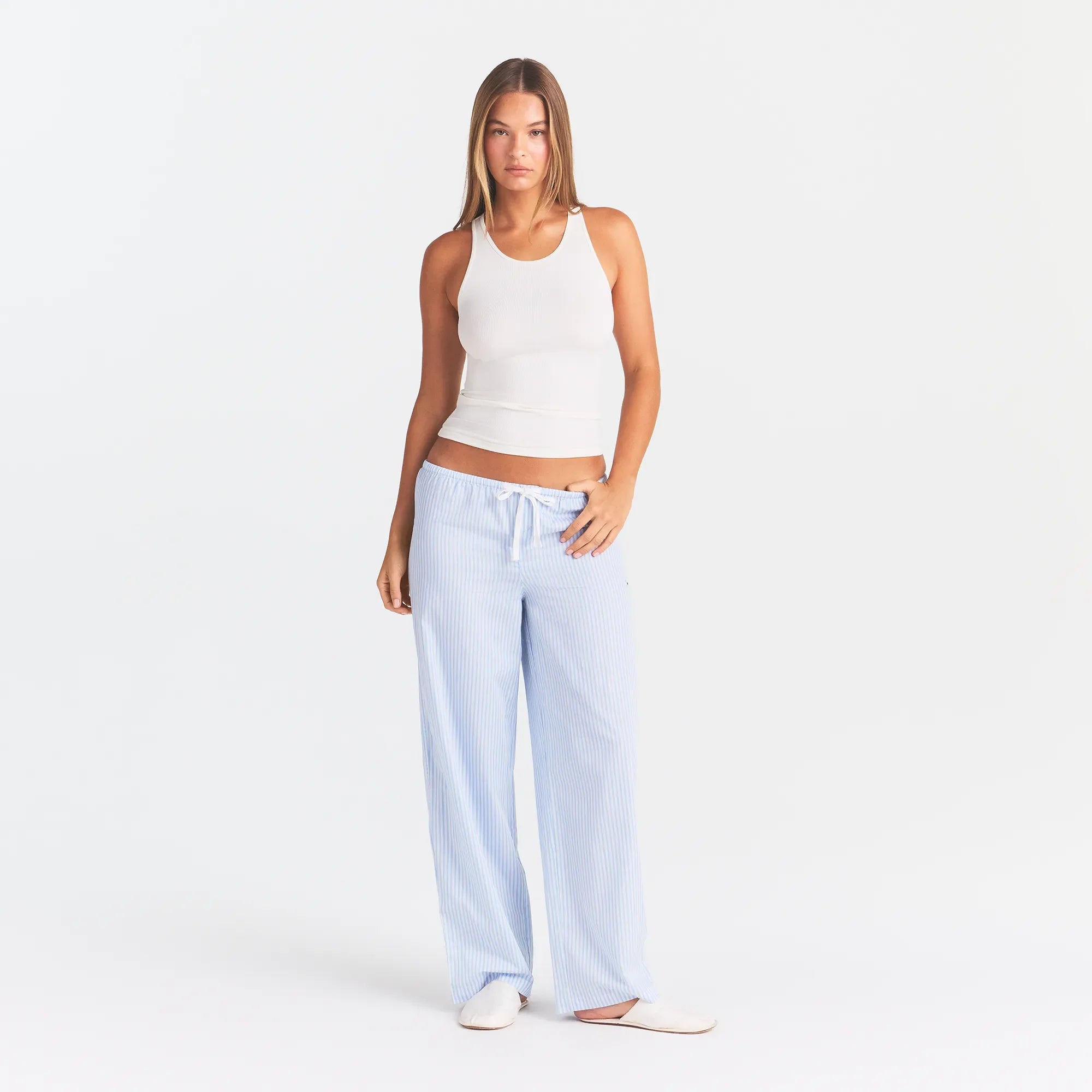RIB SLEEP TANK | IVORY ON A MODEL | FOCUS: 0.0, 1.0, 0.9